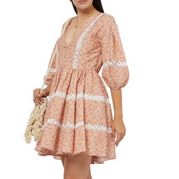 Maje Rayanik Floral Print Lace Trim Dress - Picture 2 of 5